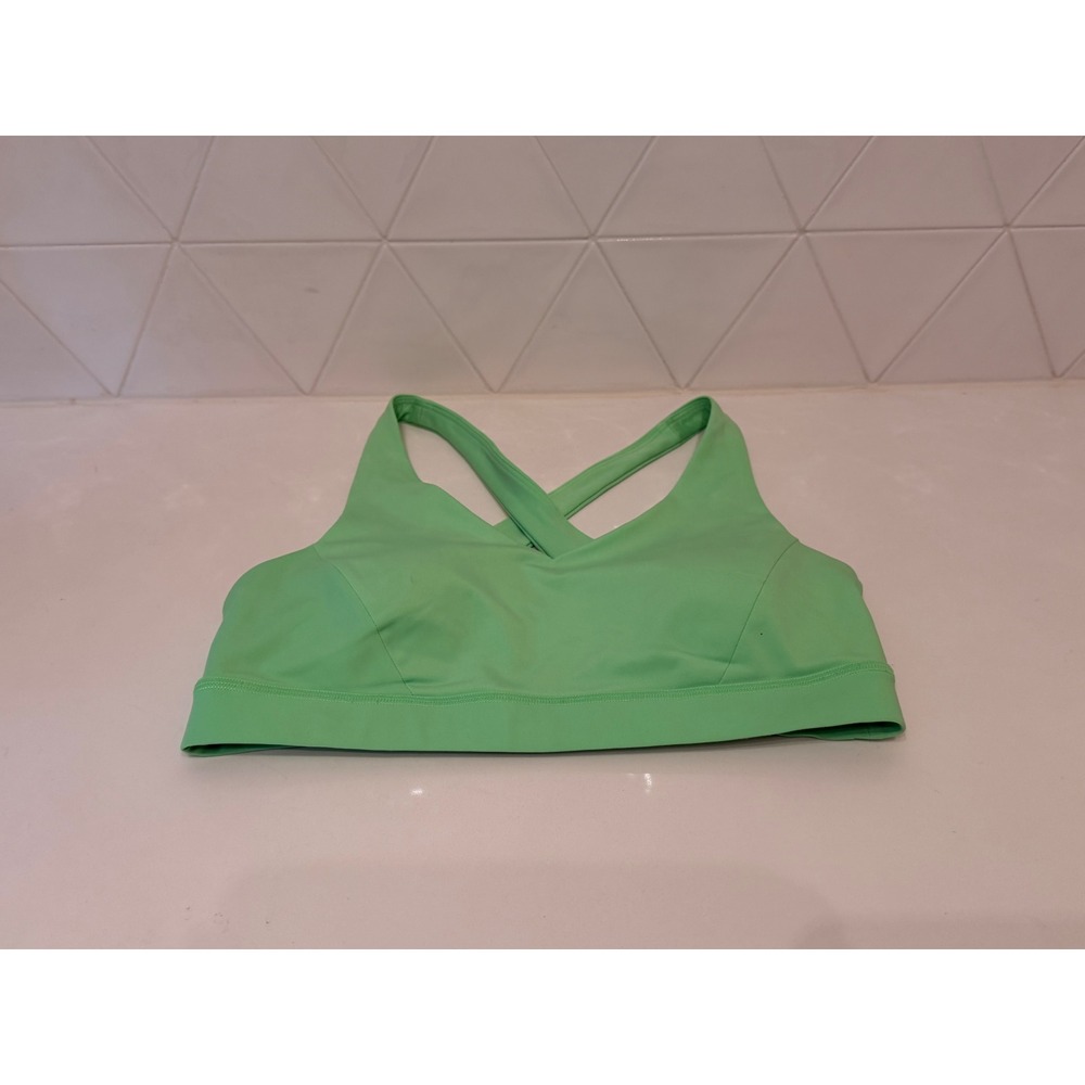 Lululemon All Powered Up Bra Green Cross Back Sports Bra LW2DMOS Size 8
